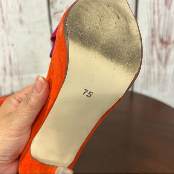 JEFFREY CAMPBELL GARRET orange combo Women's Bow Accent peep toe high heels 7.5 - Picture 4 of 16